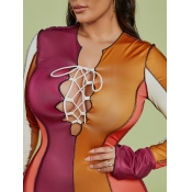 LW SXY Color-lump Bandage Design Flared Dress