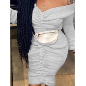 LW Off The Shoulder Ruched Drawstring Dress