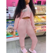 LW Letter Print Drawstring Tracksuit Set