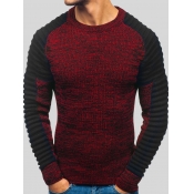 LW COTTON Men Round Neck Pleated Sleeve Sweater