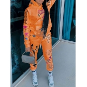 LW Letter Print Kangaroo Pocket Tracksuit Set