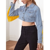 LW Tassel Design Crop Top Denim Jacket