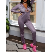 LW SXY Bandage Design Others Skinny Puce Jumpsuit