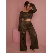 LW Round Neck Ripped Oversized Pants Set