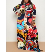 LW COTTON Plus Size Mixed Print Zipper Asymmetrica