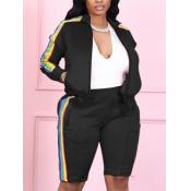 LW Plus Size Rainbow Striped Zipper Design Shorts 