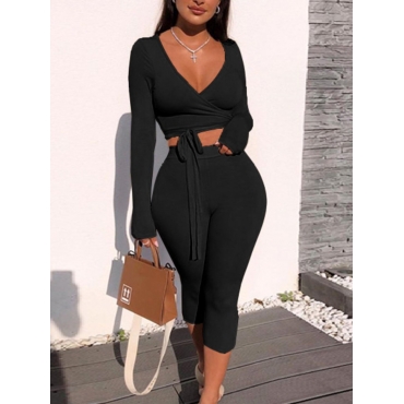 

LW Bandage Design Cropped Skinny Pants Set, Black