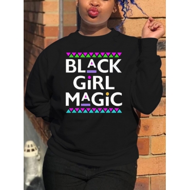 

LW Geometric Letter Print Hoodie, Black