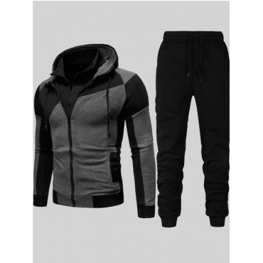 

LW Men Sportswear Hooded Collar Patchwork Black Two-piece Pants Set