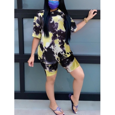 

LW Dropped Shoulder Tie-dye Shorts Set, Yellow