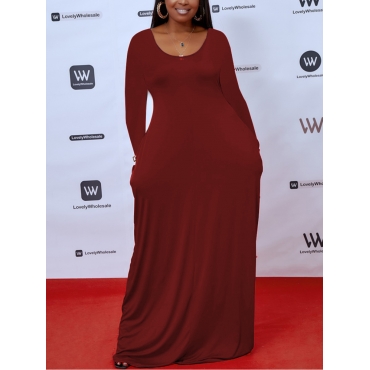 

LW BASICS Plus Size Pocket Design Dress, Wine red