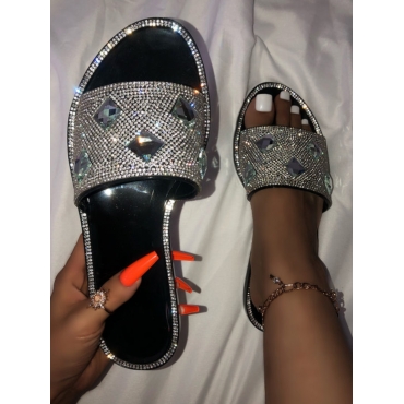 

Lovely Casual Crystal Decoration Black Slippers