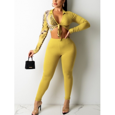 

LW SXY Leopard Print Basic Skinny Pants Set, Yellow