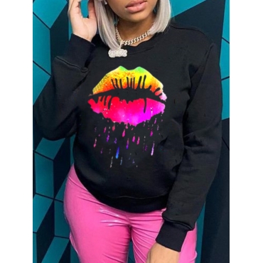 

LW BASICS Lip Print Oversized Hoodie, Black