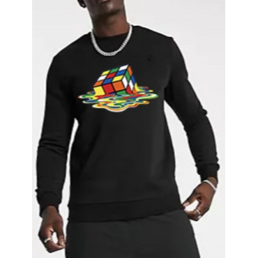 

LW Men Round Neck Dice Print Hoodie, Black