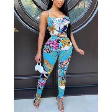 

LW Chain Mixed Print Cami Pants Set, Blue