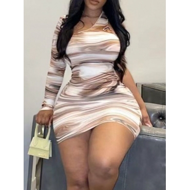 

Lovely Asymmetrical Neck Gradient Bodycon Dress, White
