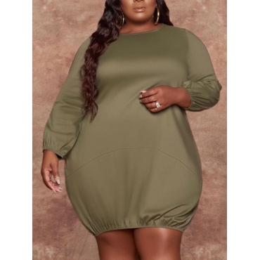 

LW Plus Size Round Neck Bubble Dress, Army green