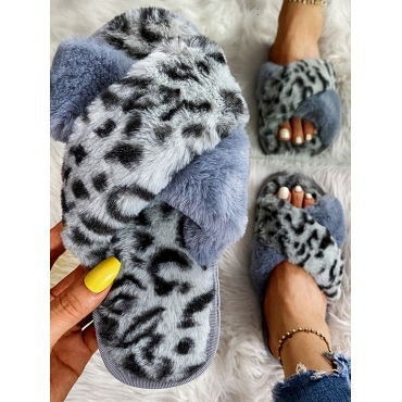 

Lovely Casual Leopard Print Grey Slippers