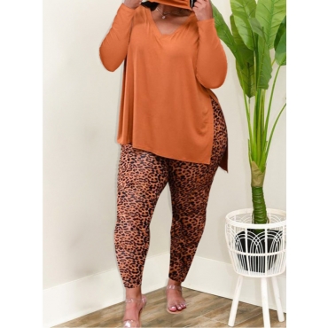 

LW Plus Size Leopard Print Slit Pants Set (Without Face Mask), Croci