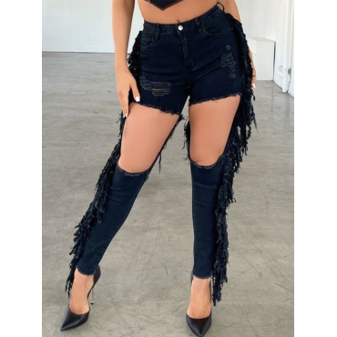 

LW Ripped Tassel Design Jeans, Black