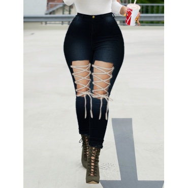 

LW Ripped Bandage Design Jeans, Blue black