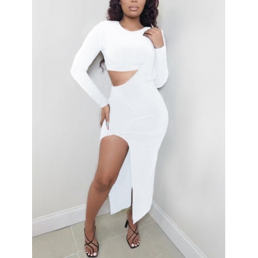

LW SXY One Shoulder Thigh Slit Dress Set, White