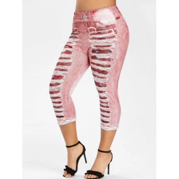 

LW Plus Size Mid Waist Ripped Leggings, Pink