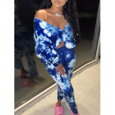 

LW Tie-dye Twist Front Pants Set, Blue