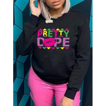 

LW BASICS Lip Letter Print Sweatshirt, Black