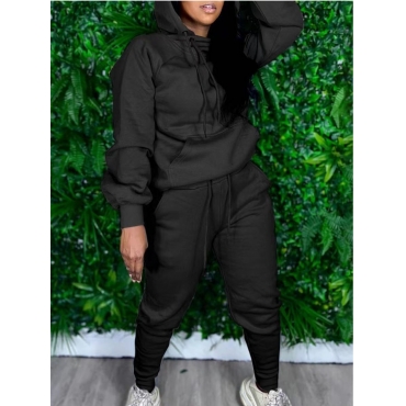 

LW Plus Size Kangaroo Pocket Oversized Tracksuit Set, Black