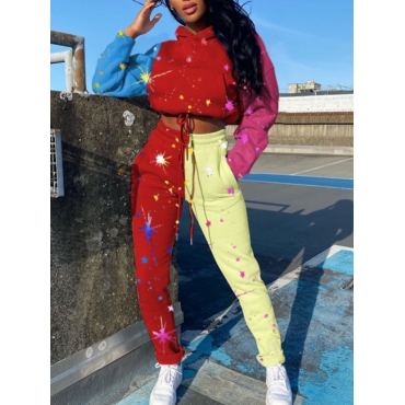 

LW Splash-ink Design Oversized Sweatsuit Set, Red