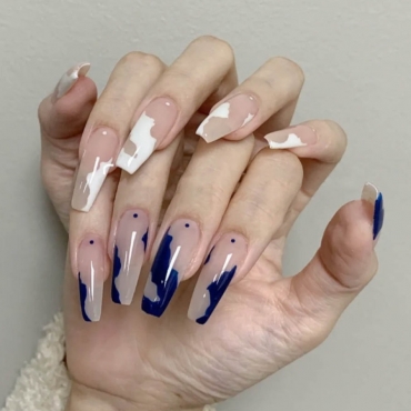 

LW 24-piece Color-lump Fake Nails, Blue