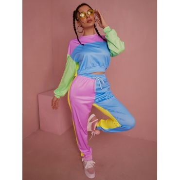 

LW Colorblock Crop Top Two Piece Pants Set, Multi