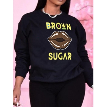

LW BASICS Lip Letter Print Oversized Sweatshirt, Black
