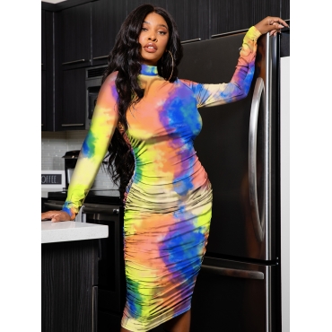 

LW Tie-dye Ruched Bodycon Dress, Multi