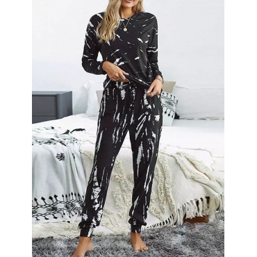 

LW BASICS Mixed Print Drawstring Pants Set, Black