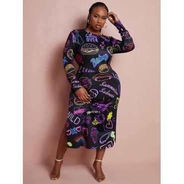 

LW Plus Size Letter Heart Print Slit Dress, Multi