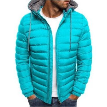 

LW Hooded Collar Pocket Patchwork Clothe, Blue