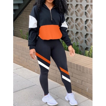 

LW Dropped Shoulder Sleeve Patchwork Tracksuit Pants Set, Black