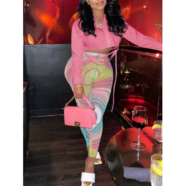 

LW See-through Crop Top Pants Set, Pink