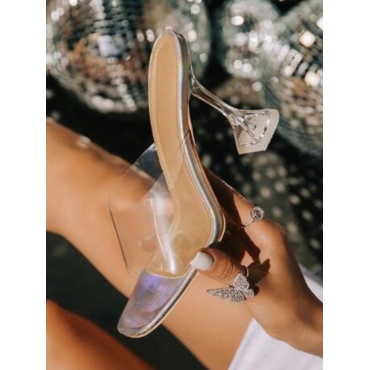 

LW Clear Patchwork Glass Heel Heels, Silver