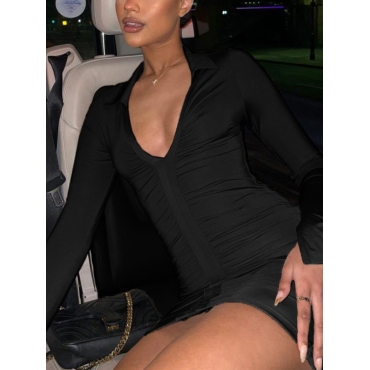 

LW V Neck Ruched Bodycon Dress, Black