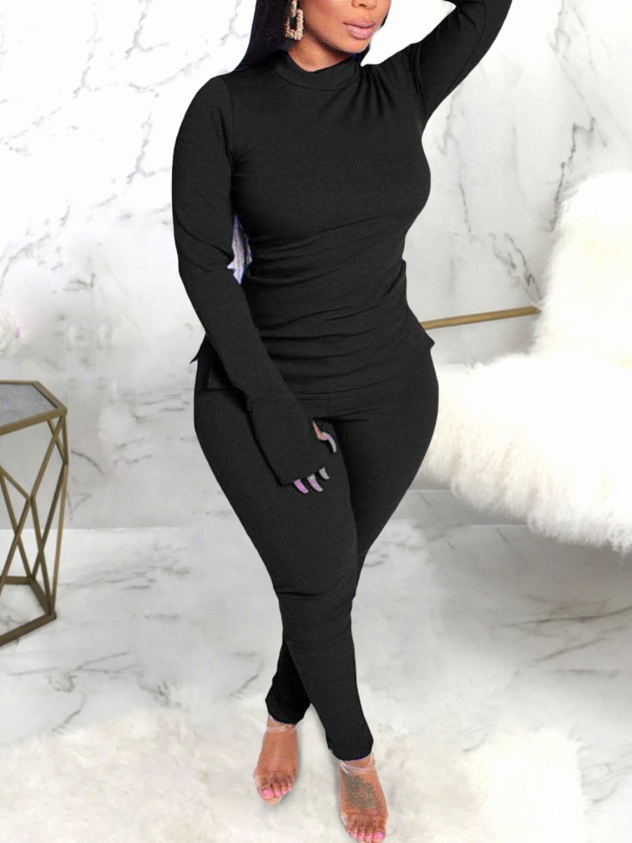 

LW Plus Size Slit Basic Skinny Pants Set, Black