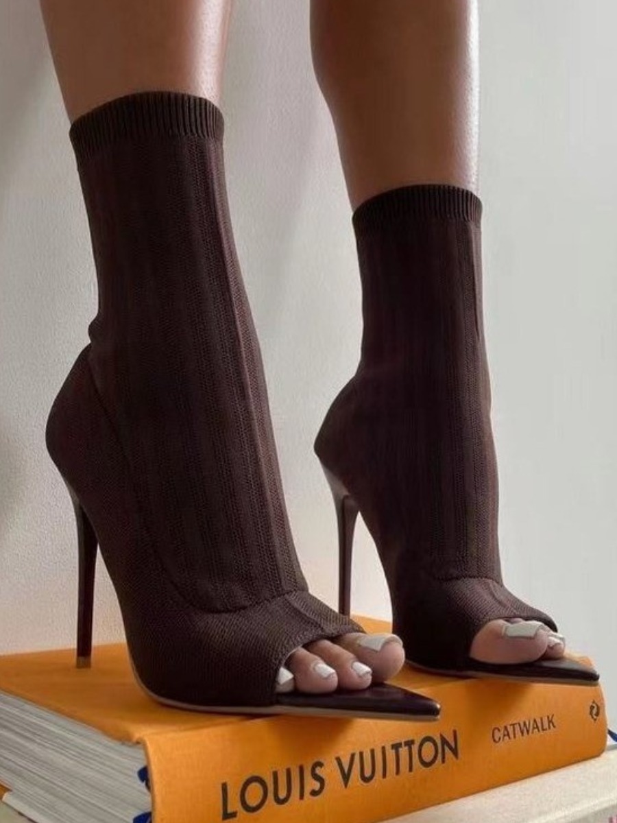 

LW Minimalist Open Toe Solid Boots, Coffee
