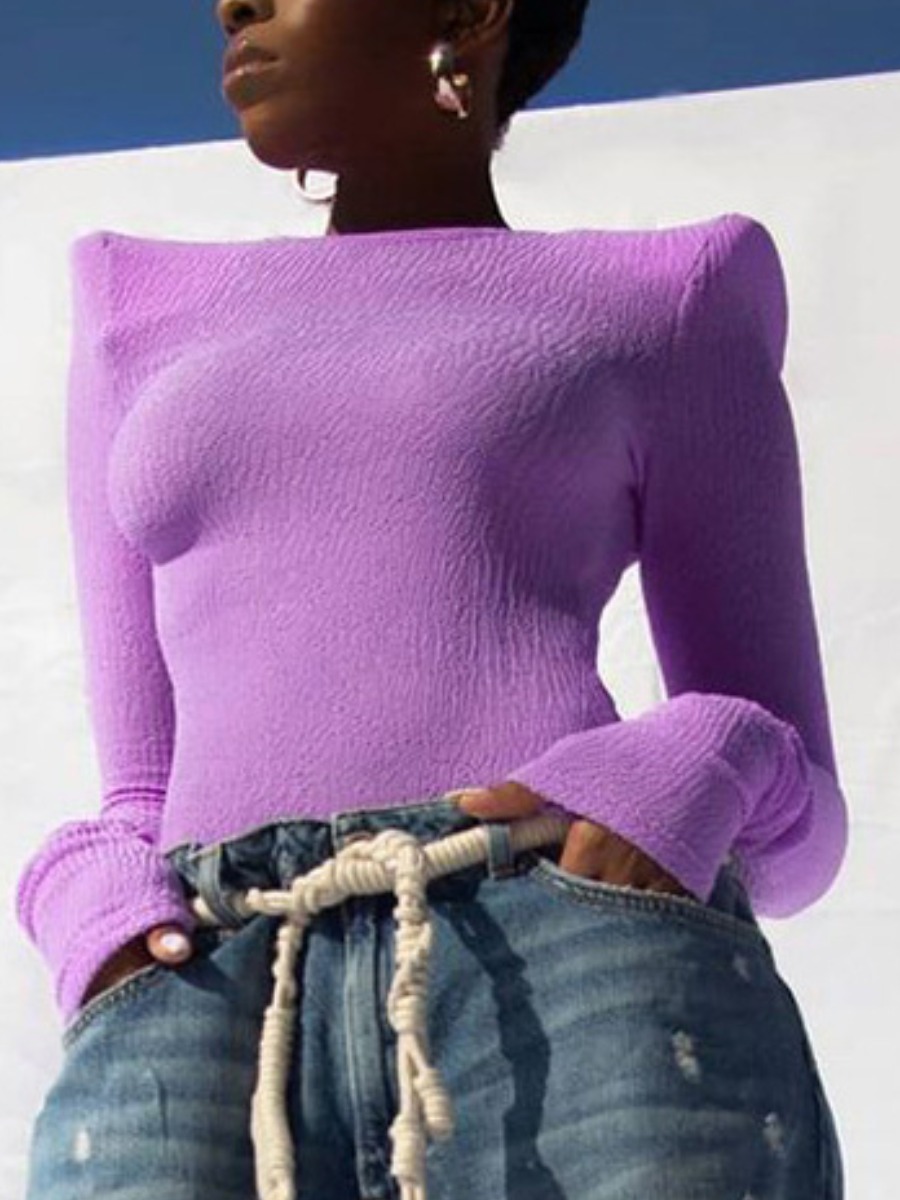 

LW Shoulder Pad Pullover Basic T-shirt, Purple