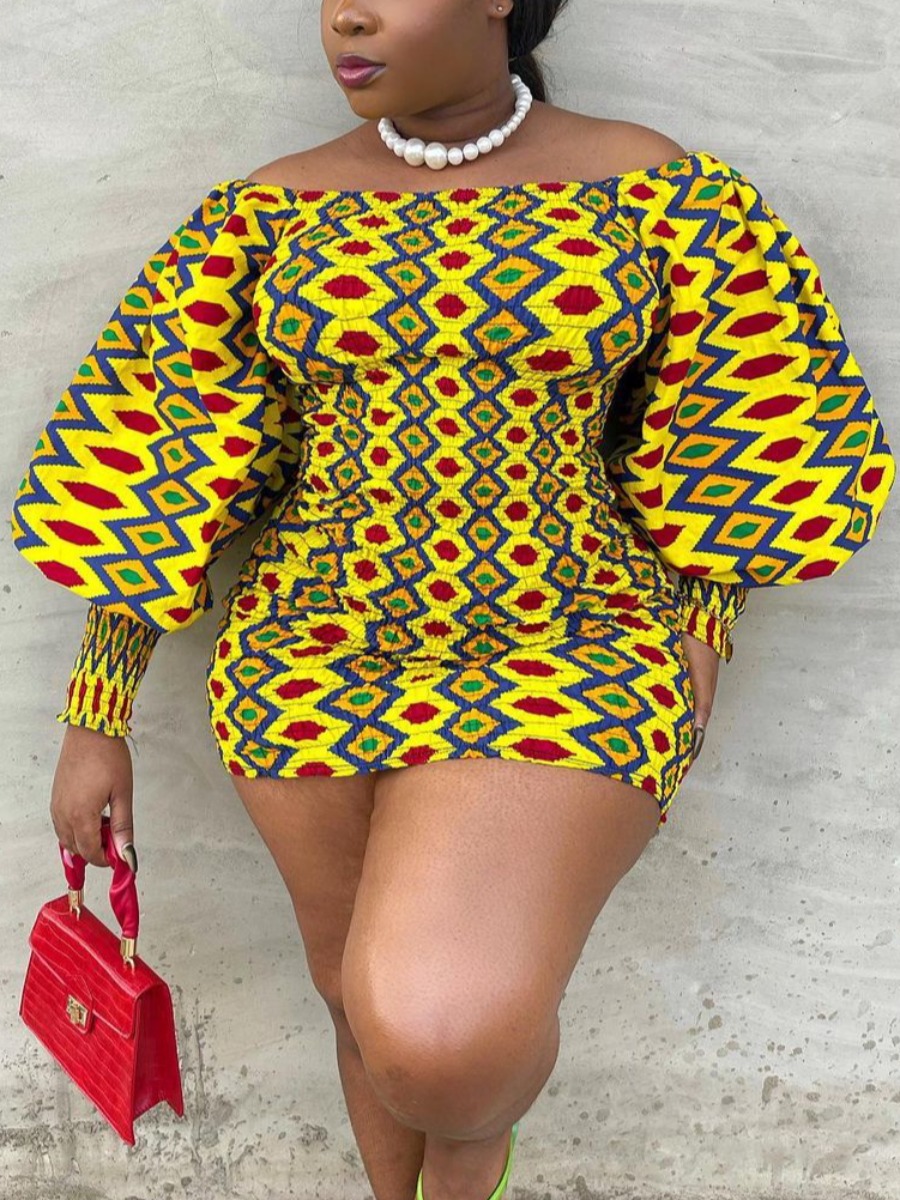 

LW SXY Plus Size Geometric Bodycon Dress, Yellow