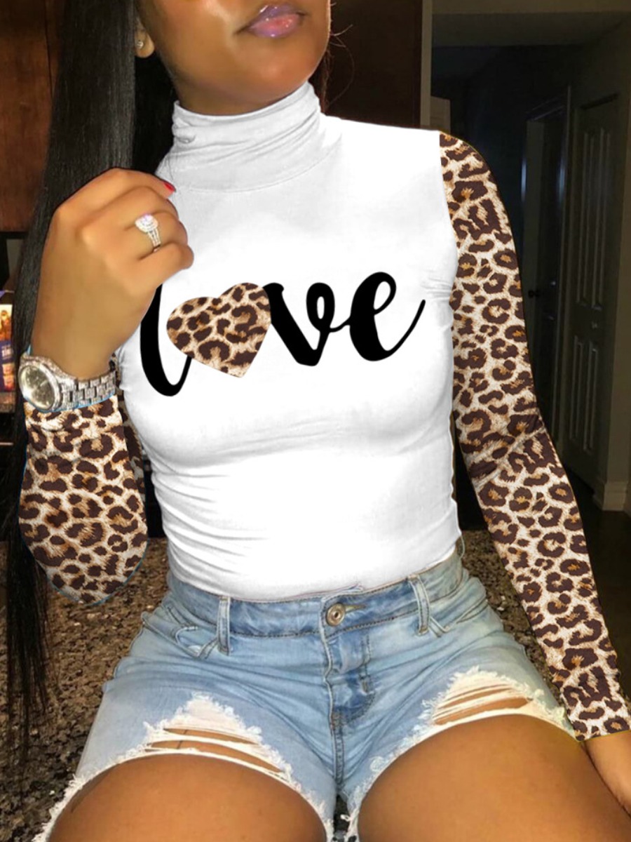 

LW Letter Leopard Print Patchwork T-shirt