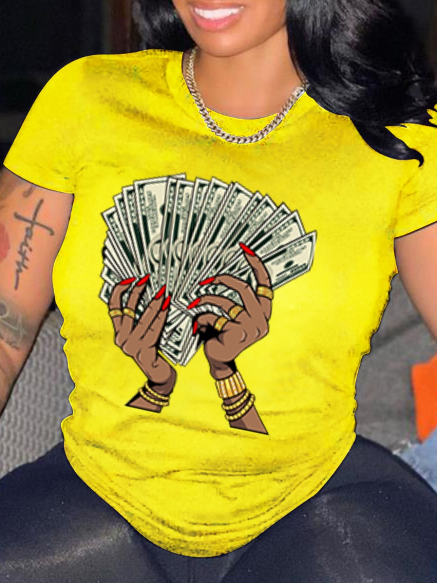 

LW Money Print Pullover T-shirt, Yellow