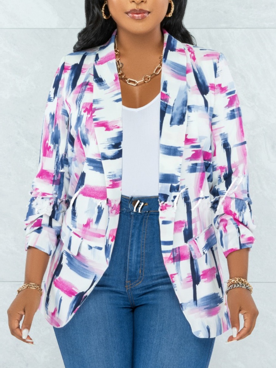 

LW Color Block Pocket Design Blazer, White